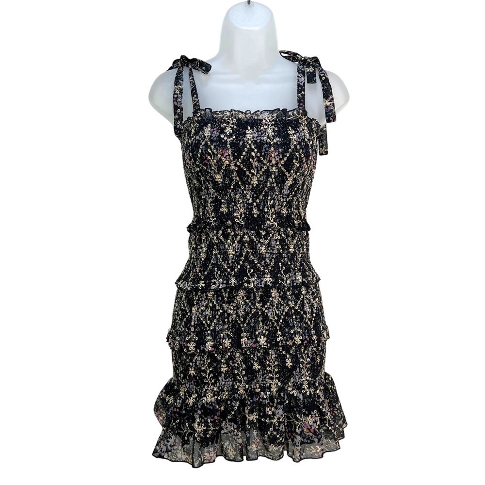Katie J NYC Tween Evan Smocked Dress Black Floral